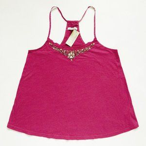NWT AMERICAN EAGLE Racer Back Jewel Embellished Drape Silhouette Tank Top Small